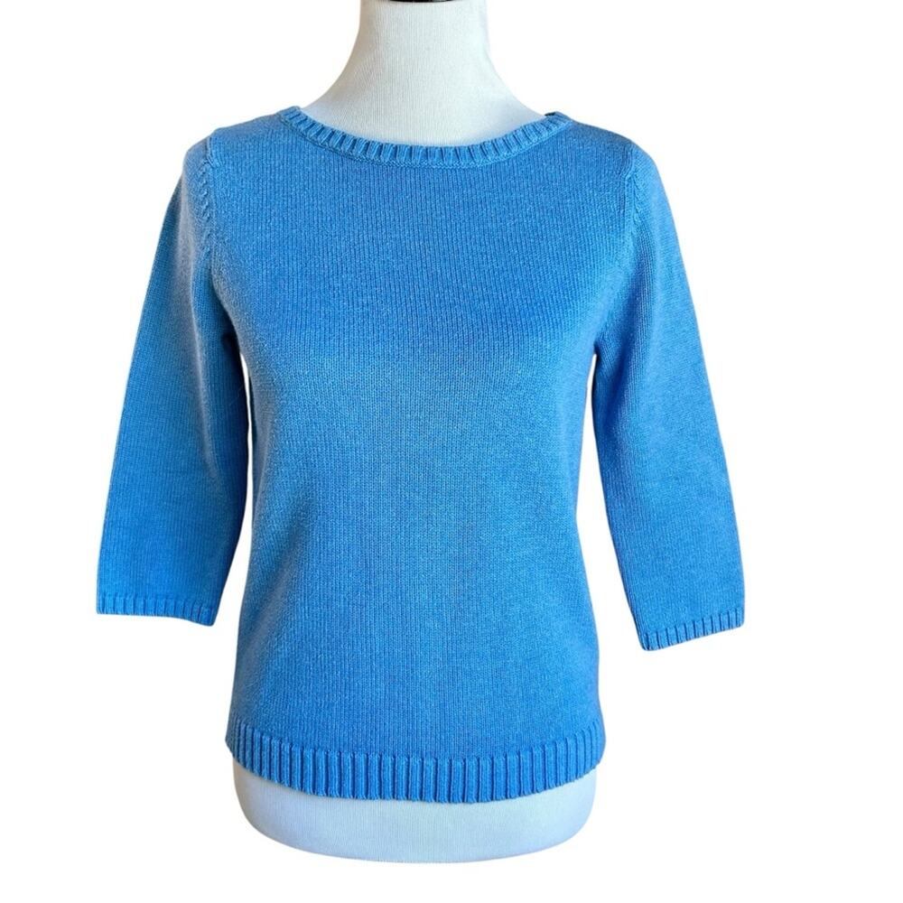 LL Bean blue 100% cotton 3/4 length sleeve sweater sz s
